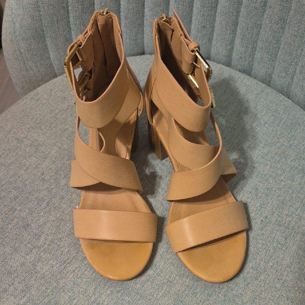 Cityclassified Nude Tan Strappy Block Heel Sandals
